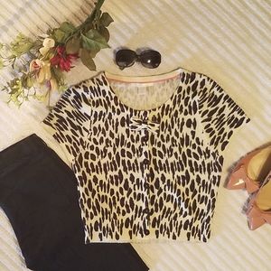 Charlotte Russe Leopard Print Top - Black and Cream